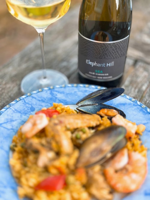 Elephant Hill Sea Viognier Hawkes Bay New Zealand with Paella