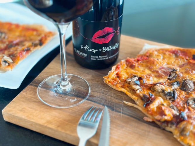 2018 Claymore To Pimp a Butterfly Shiraz Mataro Clare Valley Australia with Pizza