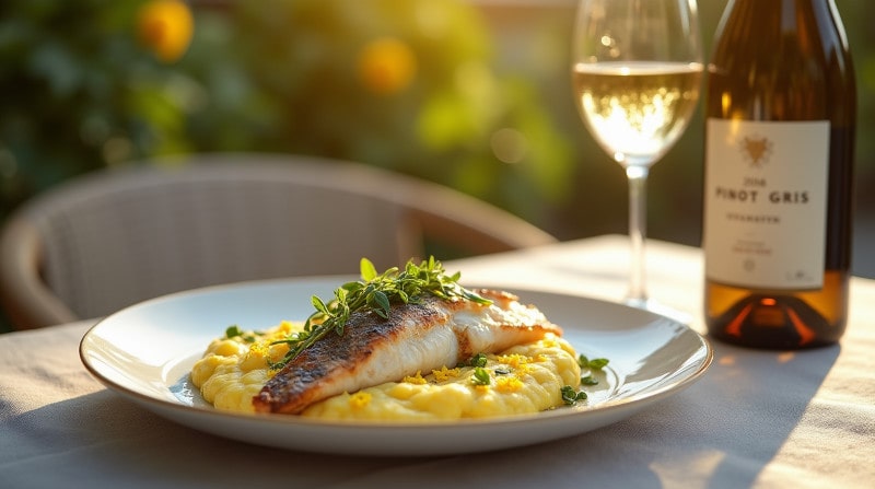 Speisen und Wein zur Fastenzeit Pinot Gris und Dorade auf Polenta